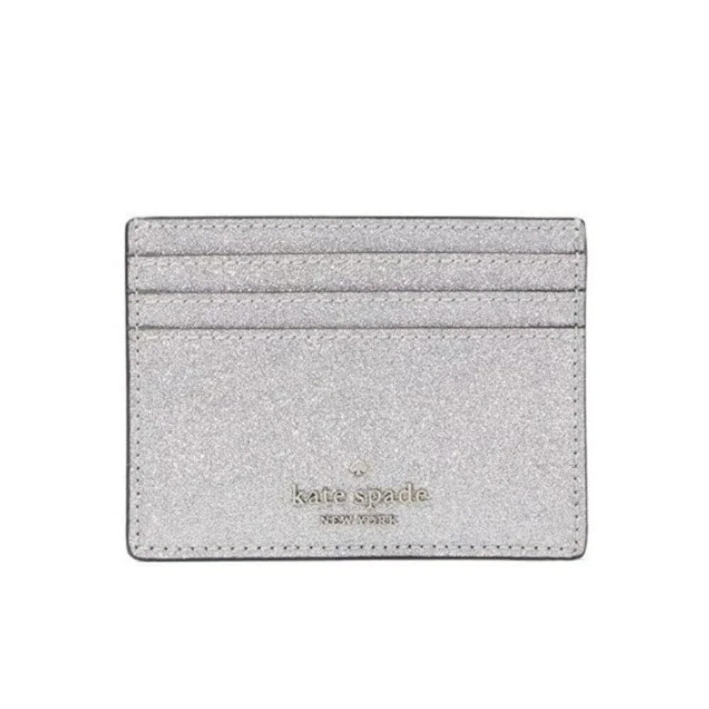 Kate Spade New York Lunar Light Silver Glitter Slim Cardholder New